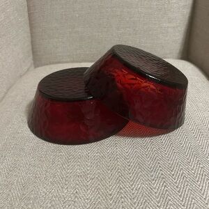 VTG Arc France Hammered Textured Ruby Red Glass Accent Bowls - Set of 2
